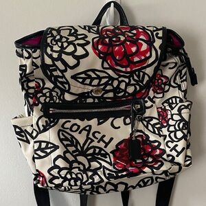 Coach Cream and Red Floral Backpack
